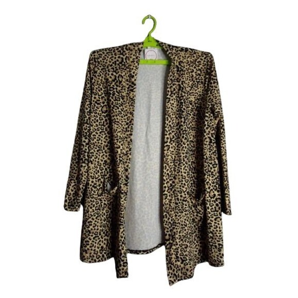Zenana Animal Print Open Front Cardigan With Pockets Womens Size XL New - Picture 1 of 9
